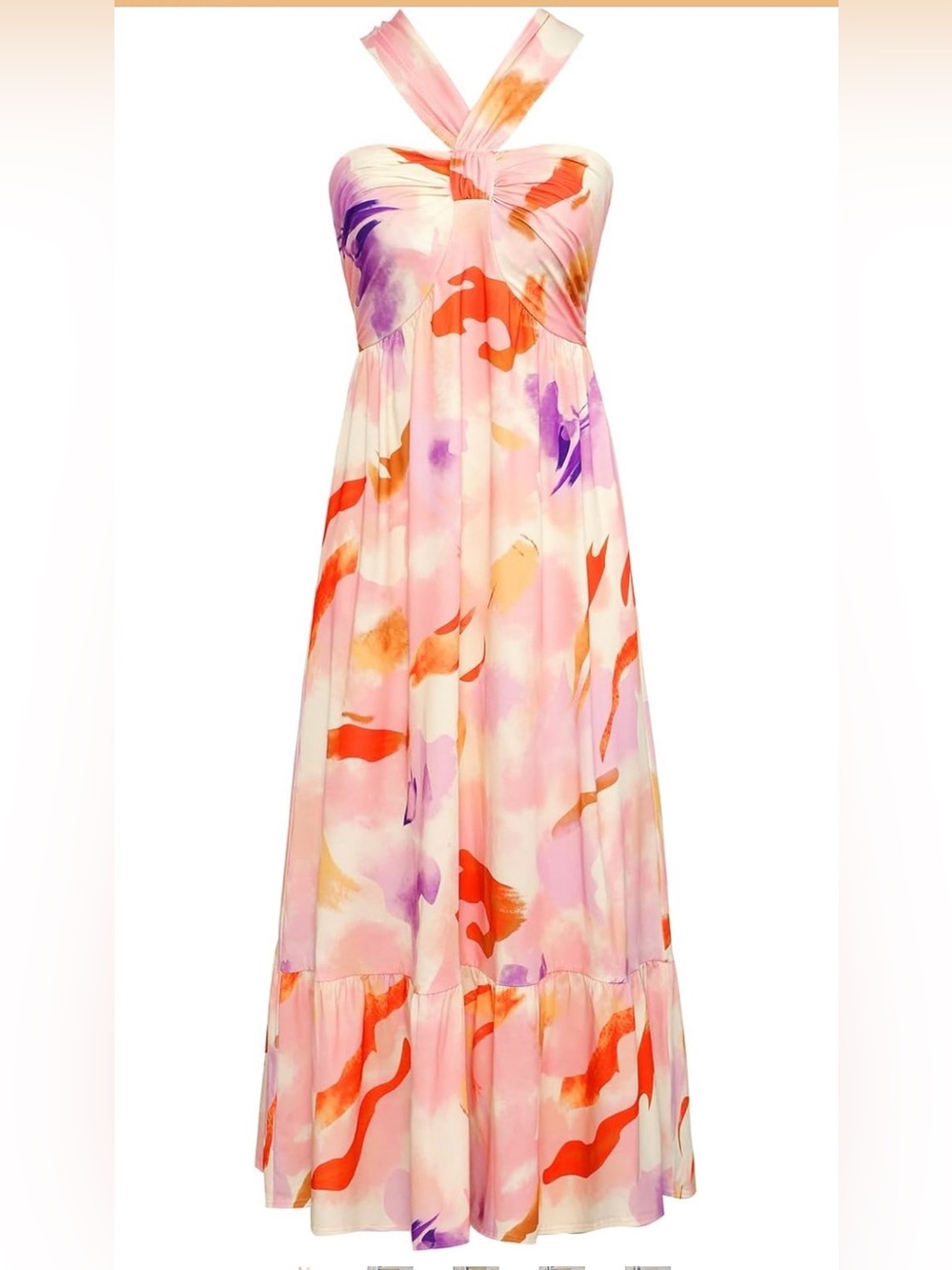 Watercolor V-Back Maxi Dress in Pink & Orange